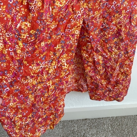 Japna orange floral button front midi dress XS smocked back prairie cottagecore - Picture 6 of 8